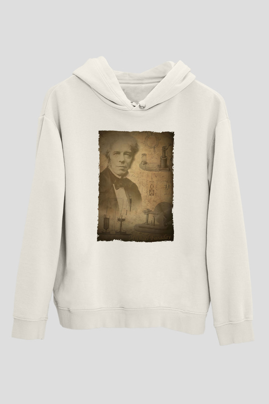 Michael Faraday Baskılı Unisex Ekru Hoodie