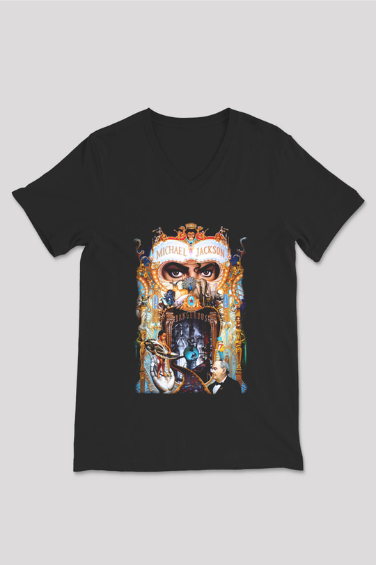 Michael Jackson Siyah Unisex V Yaka Tişört T-Shirt
