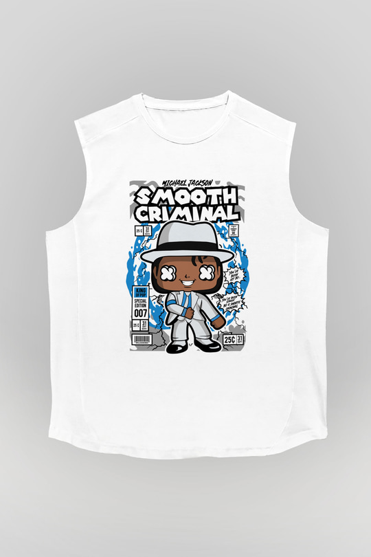 Michael Jackson Smooth Criminal Baskılı Unisex Beyaz Kolsuz Tişört