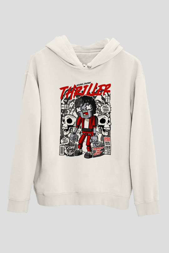 Michael Jakson Zombie Baskılı Unisex Beyaz Hoodie