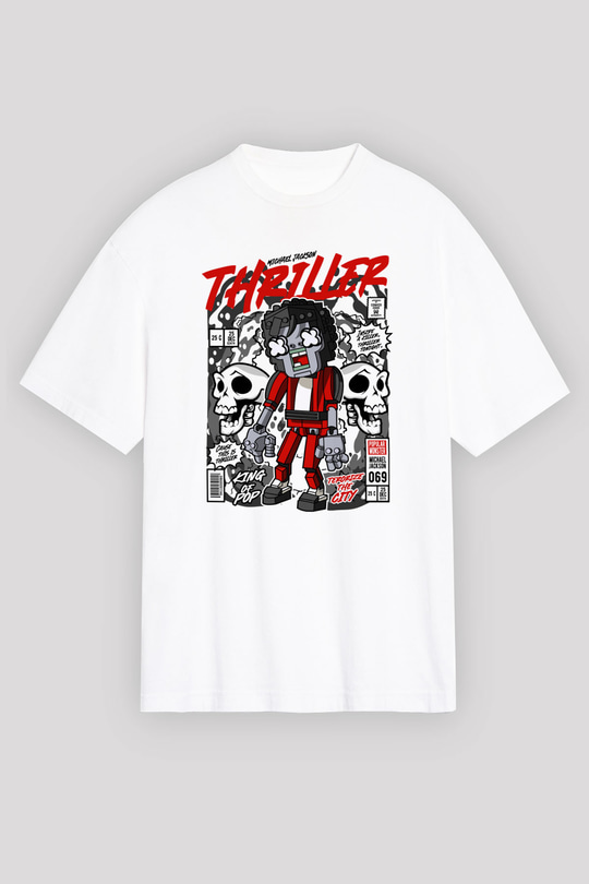 Michael Jakson Zombie Baskılı Unisex Beyaz Oversize Tişört