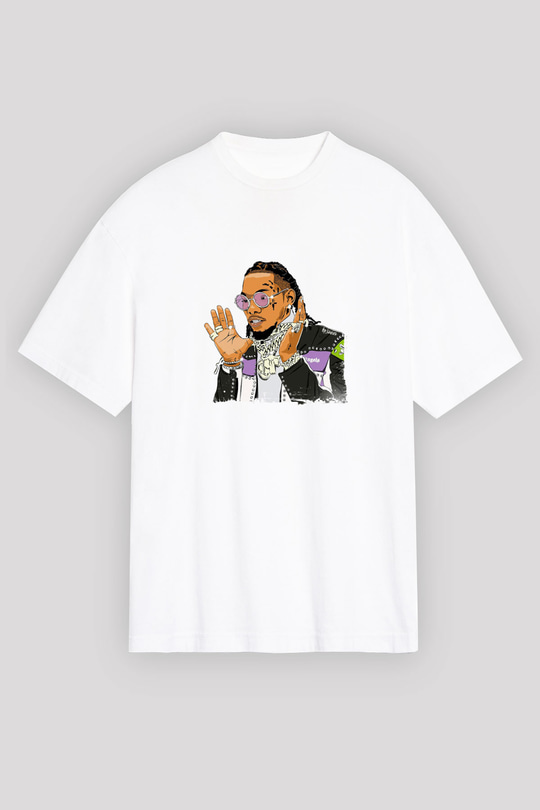 Migos Baskılı Unisex Beyaz Tişört