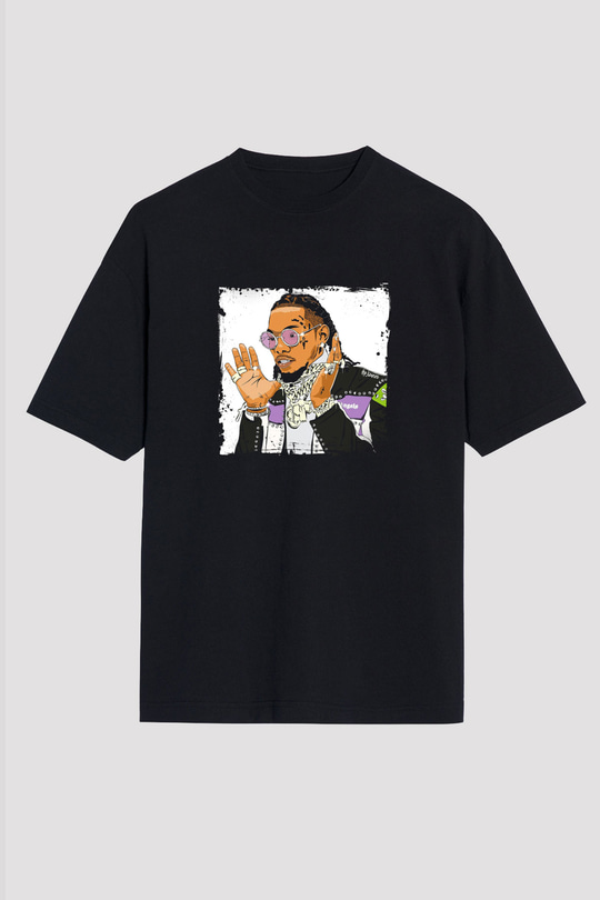 Migos Baskılı Unisex Oversize Siyah Tişört