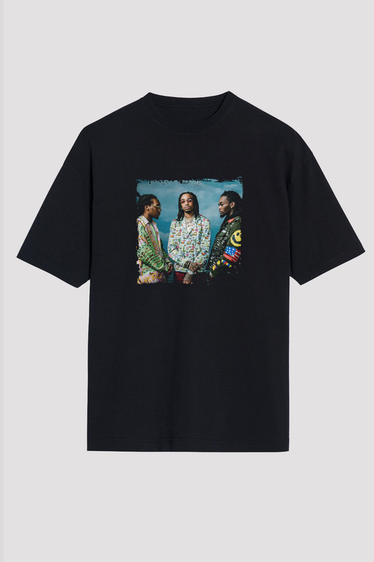 Migos Baskılı Unisex Oversize Siyah Tişört