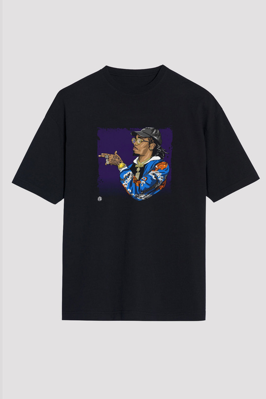 Migos Baskılı Unisex Oversize Siyah Tişört
