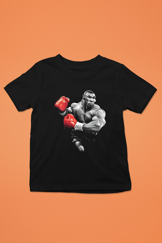 Mike Tyson Baskılı Siyah Unisex Çocuk Tişört