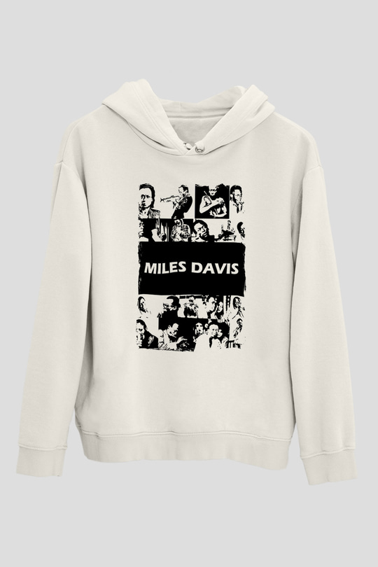 Miles Davis Baskılı Beyaz Unisex Kapüşonlu Sweatshirt