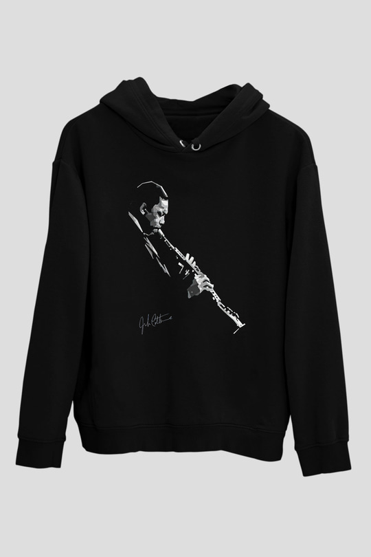 Miles Davis Baskılı Unisex Siyah Kapüşonlu Sweatshirt