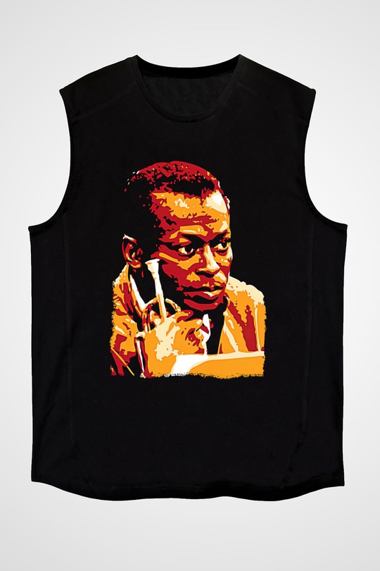 Miles Davis Baskılı Unisex Siyah Kolsuz Tişört - Tshirt