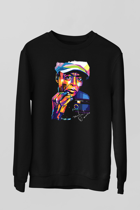 Miles Davis Baskılı Unisex Siyah Sweatshirt