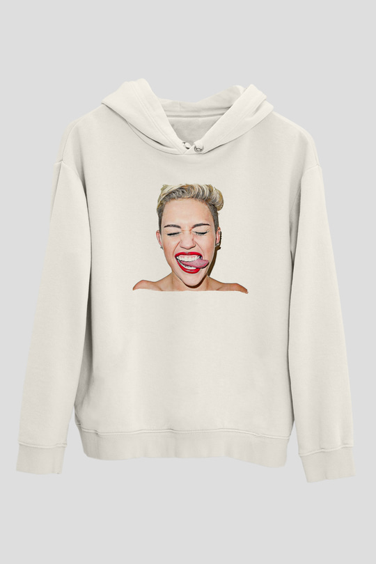 Miley Cyrus Baskılı Beyaz Unisex Kapüşonlu Sweatshirt