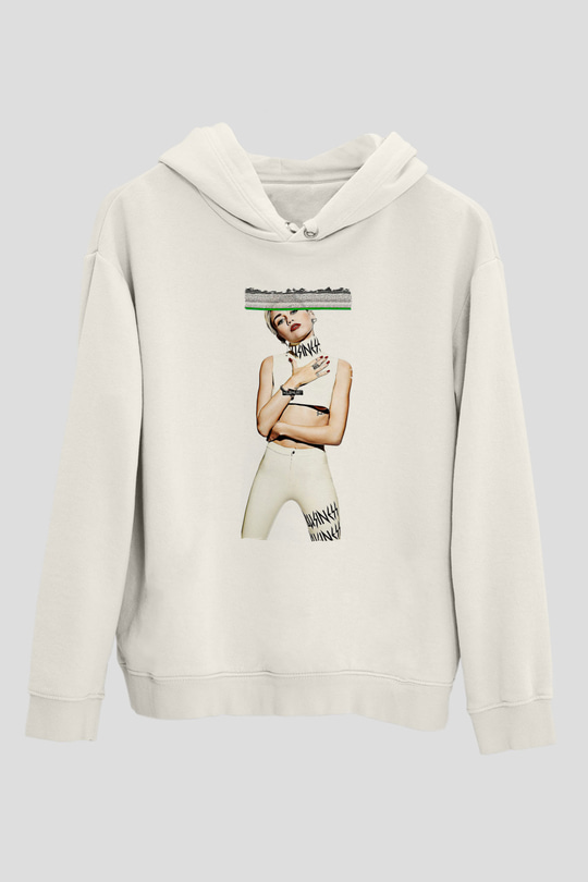 Miley Cyrus Baskılı Beyaz Unisex Kapüşonlu Sweatshirt