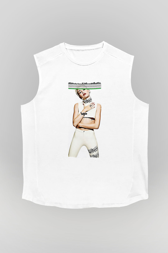 Miley Cyrus Baskılı Beyaz Unisex Kolsuz Tişört - Tshirt