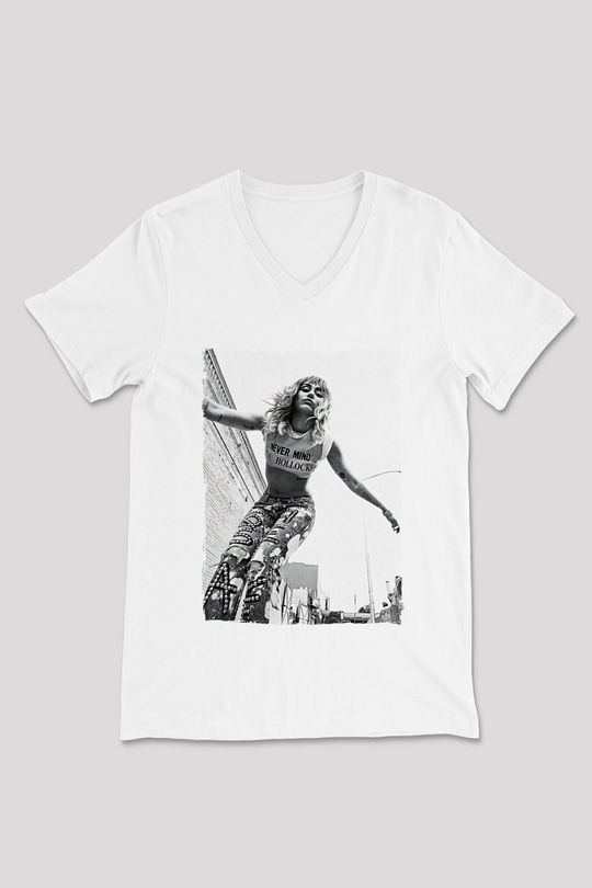 Miley Cyrus Baskılı Beyaz Unisex V Yaka Tişört - Tshirt