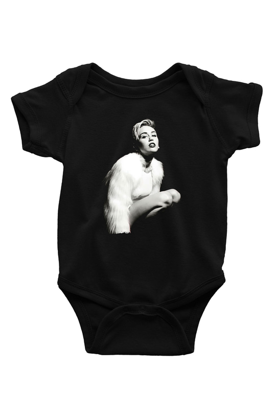 Miley Cyrus Baskılı Unisex Siyah Bebek Body - Zıbın