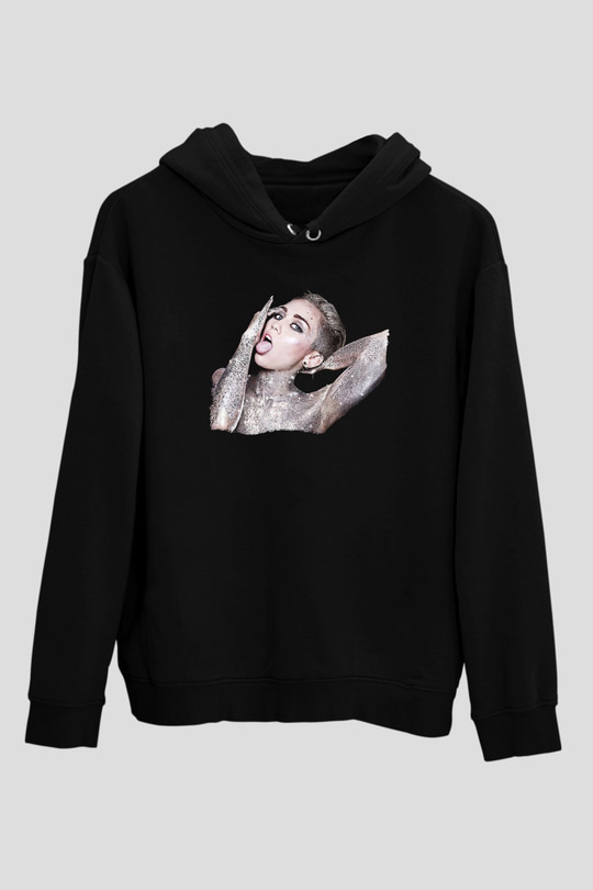 Miley Cyrus Baskılı Unisex Siyah Hoodie