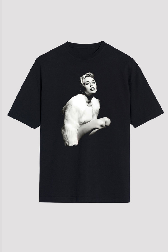 Miley Cyrus Baskılı Unisex Siyah Oversize Tişört - Tshirt