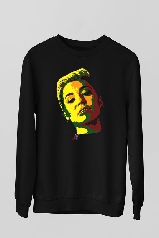 Miley Cyrus Baskılı Unisex Siyah Sweatshirt
