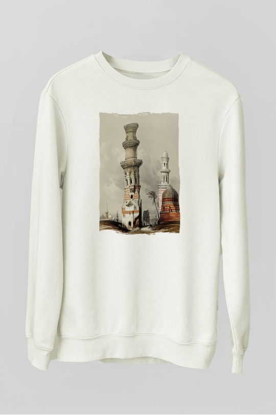 Mısır Harabeleri Beyaz Unisex Sweatshirt