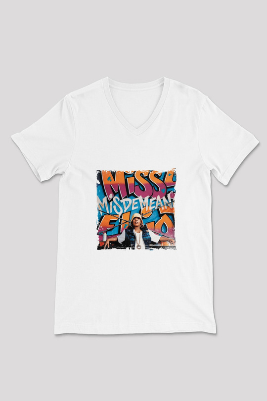 Missy Elliott Baskılı Beyaz V Yaka Unisex Tişört