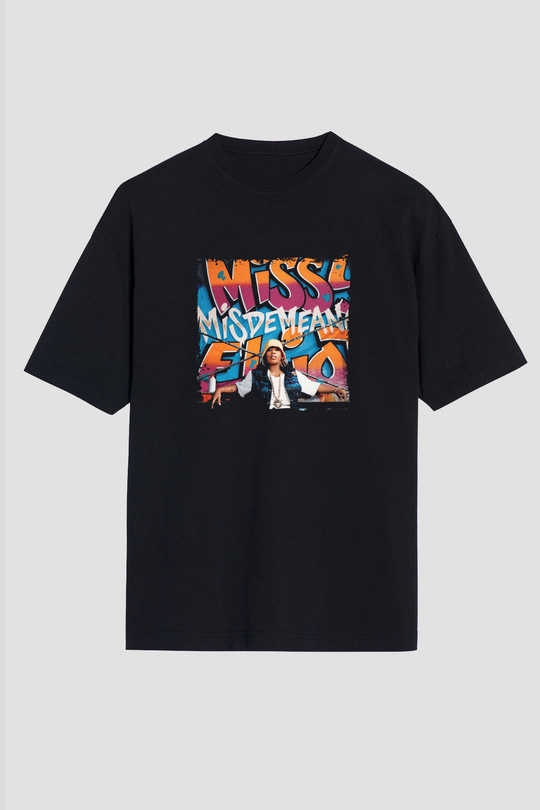 Missy Elliott Baskılı Unisex Oversize Siyah Tişört