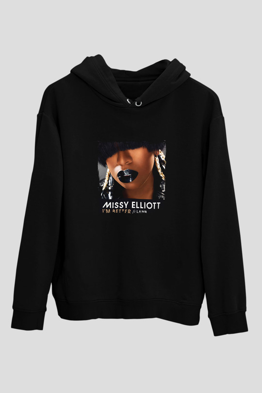 Missy Elliott Baskılı Unisex Siyah Hoodie