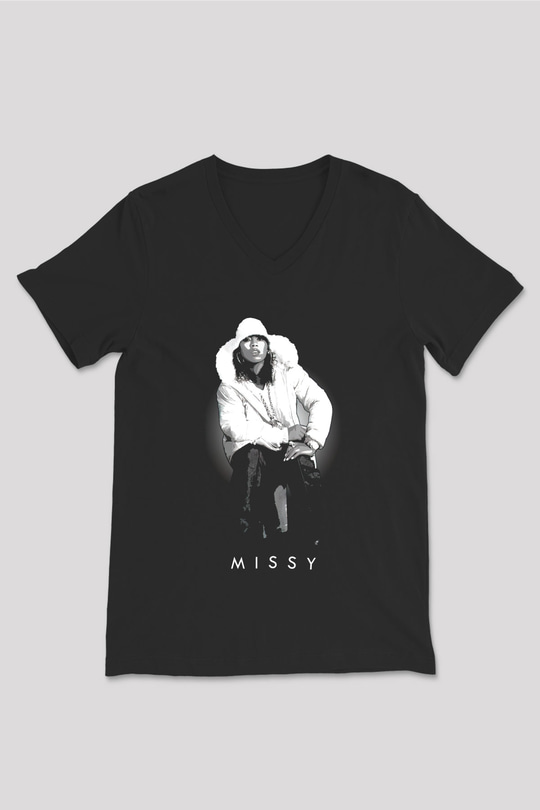 Missy Elliott Siyah Unisex V Yaka Tişört
