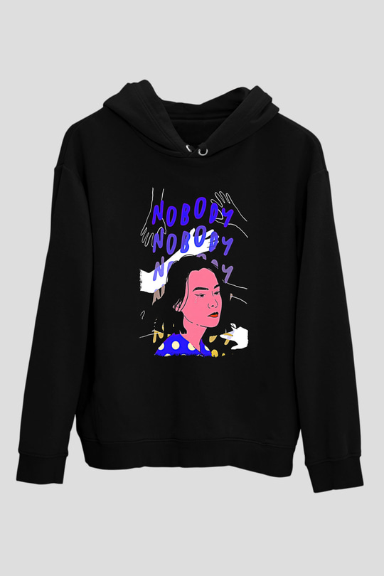 Mitski Baskılı Baskılı Unisex Siyah Hoodie