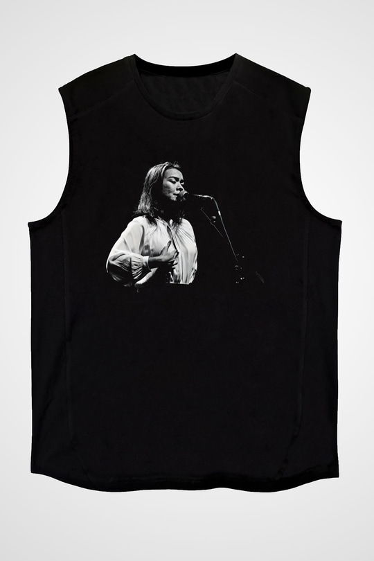 Mitski Baskılı Baskılı Unisex Siyah Kolsuz Tişört - Tshirt
