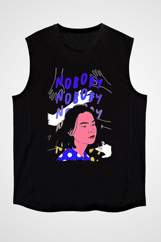Mitski Baskılı Baskılı Unisex Siyah Kolsuz Tişört - Tshirt