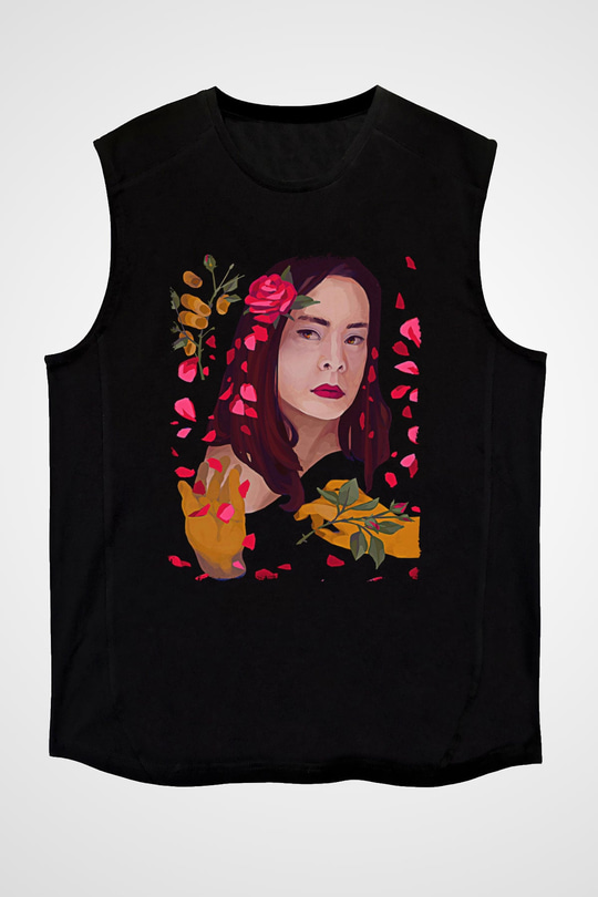 Mitski Baskılı Baskılı Unisex Siyah Kolsuz Tişört - Tshirt