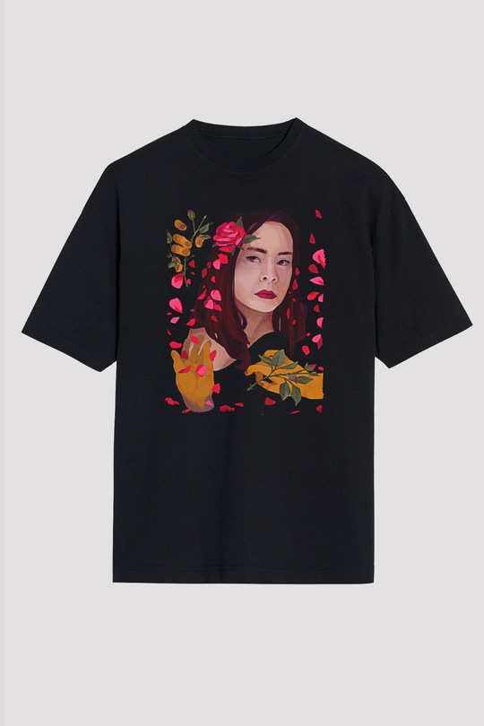 Mitski Baskılı Baskılı Unisex Siyah Oversize Tişört - Tshirt