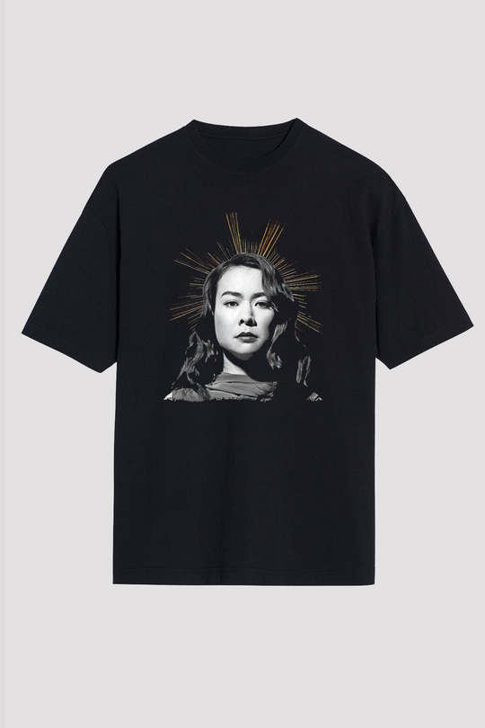 Mitski Baskılı Baskılı Unisex Siyah Oversize Tişört - Tshirt