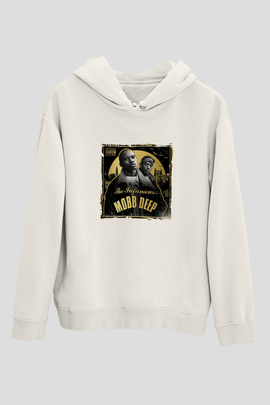 Mobb Deep Baskılı Unisex Beyaz Kapüşonlu Sweatshirt