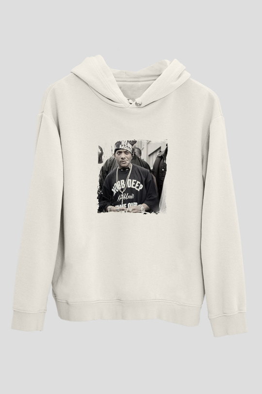 Mobb Deep Baskılı Unisex Beyaz Kapüşonlu Sweatshirt