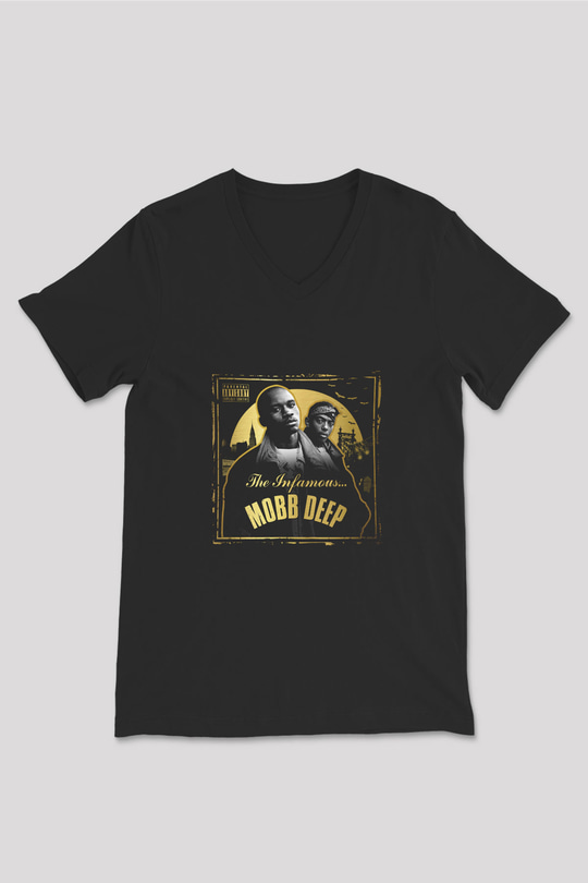 Mobb Deep Baskılı Unisex Siyah V Yaka Tişört