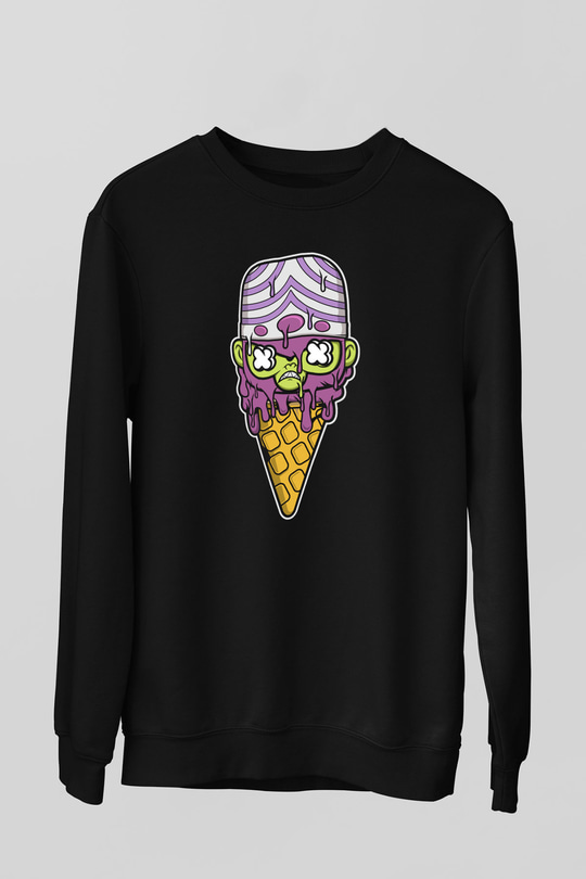 Mojo Jo Ice Cream Baskılı Siyah Unisex Sweatshirt