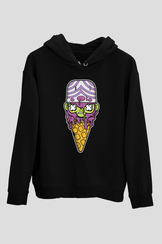 Mojo Jo Ice Cream Baskılı Siyah Unisex Hoodie