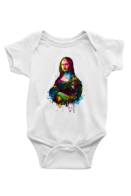 Mona Lisa Baskılı Beyaz Unisex Bebek Body - Zıbın