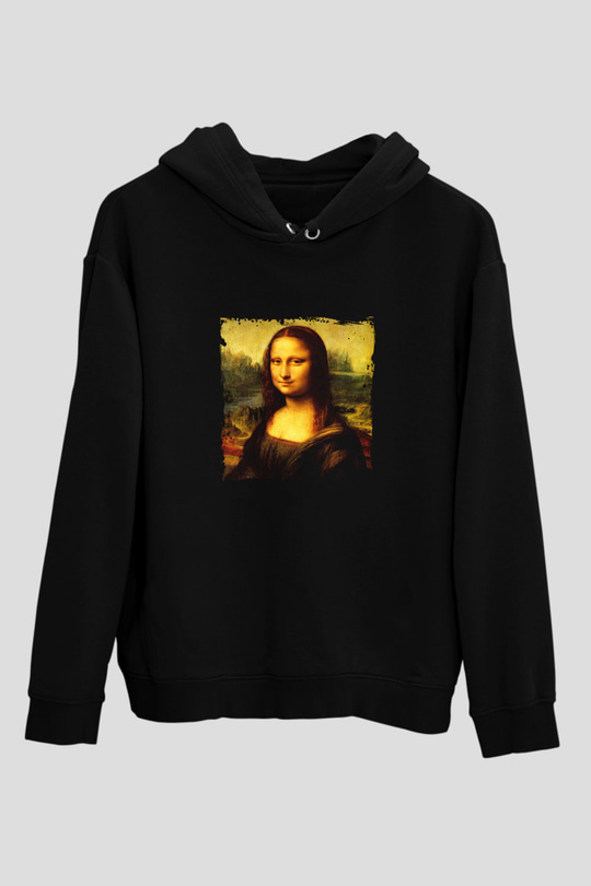 Mona Lisa Baskılı Unisex Siyah Hoodie