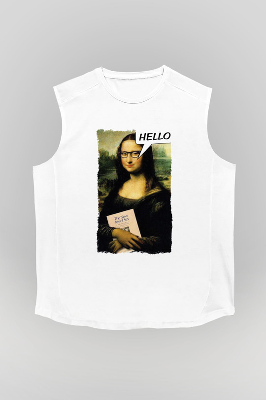 Mona Lisa Beyaz Unisex Kolsuz Tişört