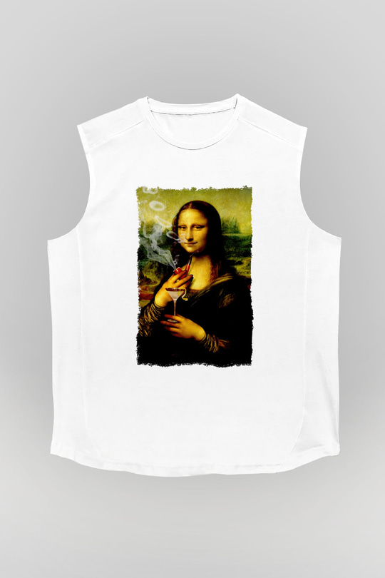 Mona Lisa Beyaz Unisex Kolsuz Tişört