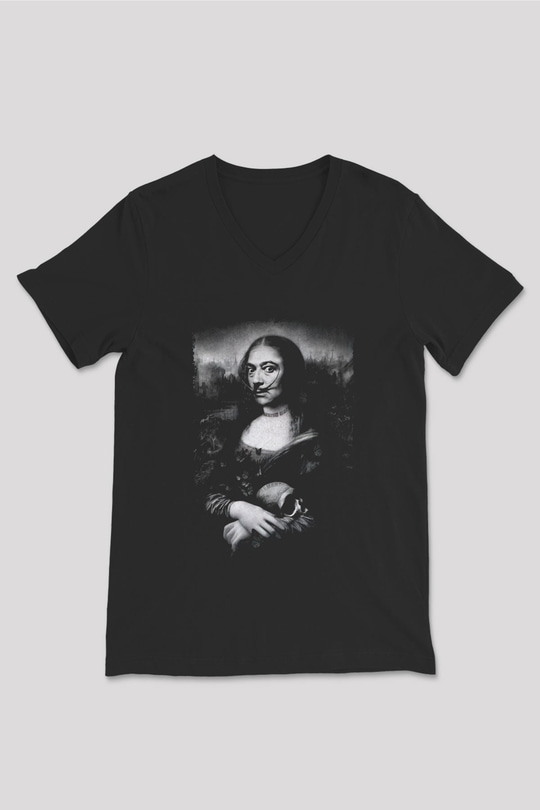 Mona Lisa Siyah Unisex V Yaka Tişört