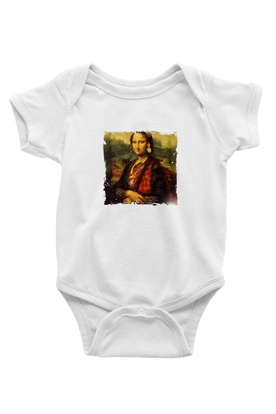 Mona Lisa Unisex Baskılı Beyaz Bebek Body - Zıbın