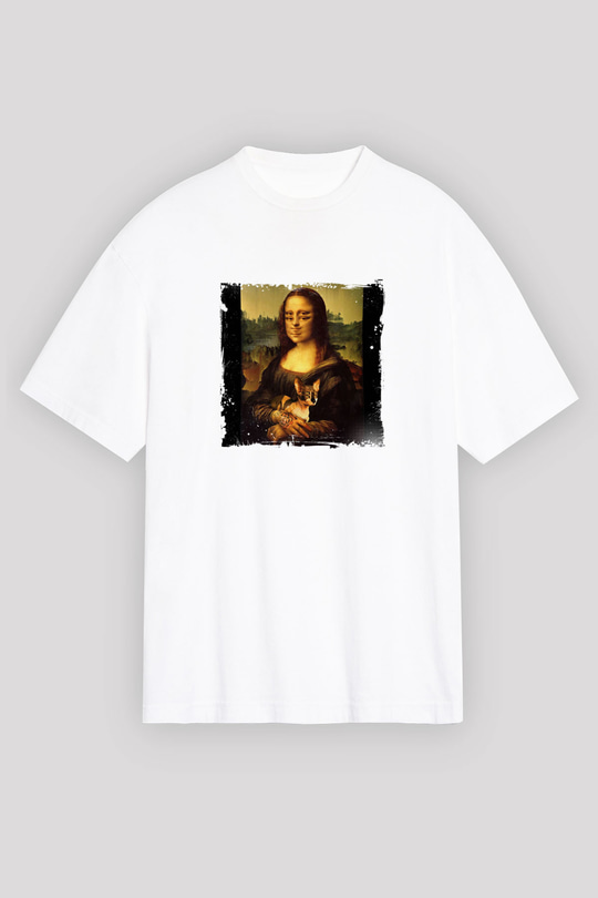 Mona Lisa Unisex Baskılı Beyaz Tişört