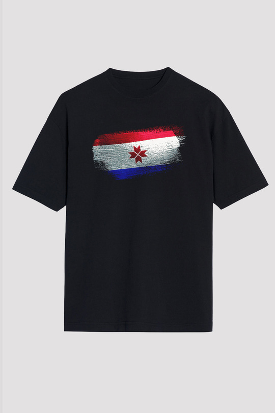 Mordovya - Mordovia Bayrağı Baskılı Unisex Siyah Oversize Tişört