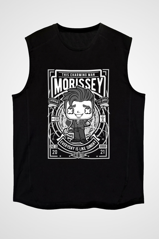 Morissey Baskılı Unisex Siyah Kolsuz Tişört