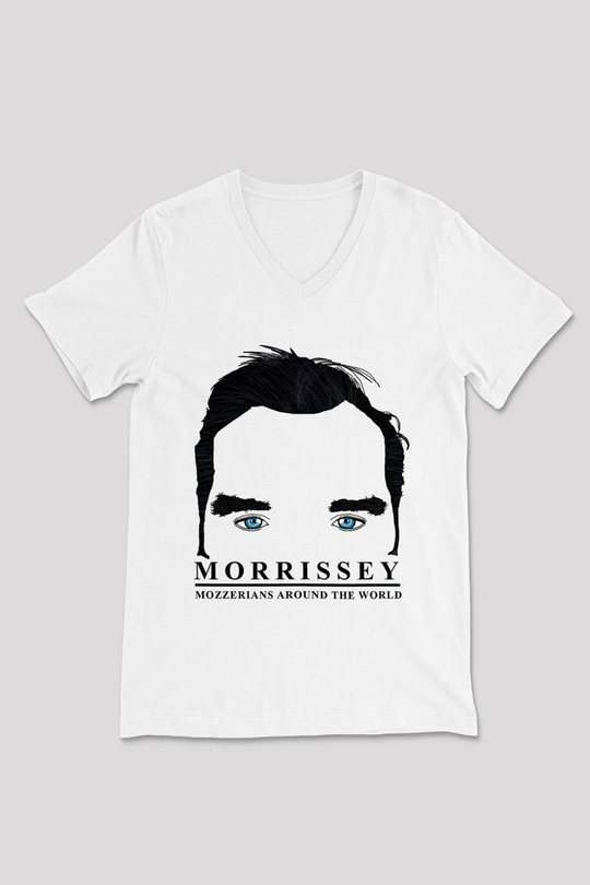 Morrissey Baskılı Beyaz Unisex V Yaka Tişört - Tshirt