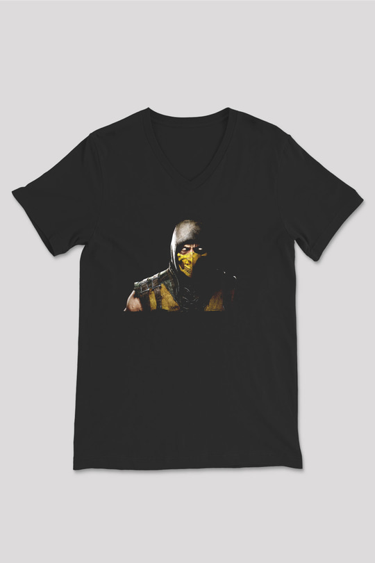 Mortal Kombat Siyah Unisex V Yaka Tişört