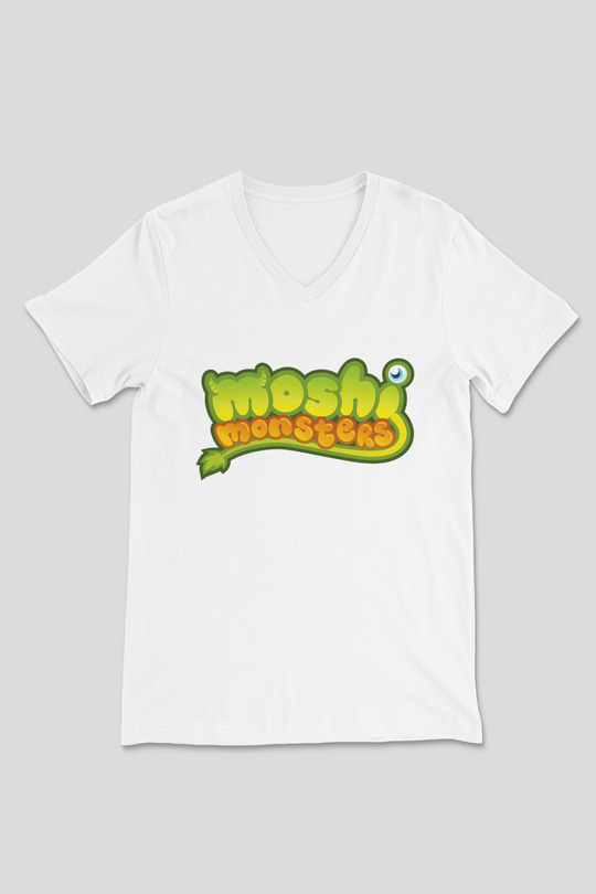 Moshi Monsters Beyaz Unisex V Yaka Tişört